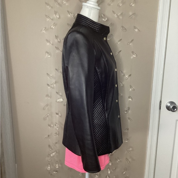 Dana Buchman Leather Gold Square Button Jacket - Picture 5 of 16